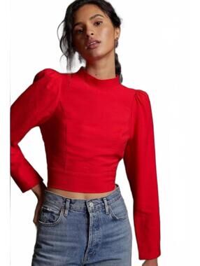 Maeve Anthropologie Red Open Back Bow Tie Blouse 16